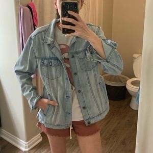 Oversized distressed jean jacket
